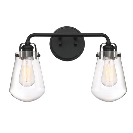 Designers Fountain Elliott 16in 2-Light Matte Black Industrial Indoor Wall Sconce with Clear Glass Shades D216M-2B-MB